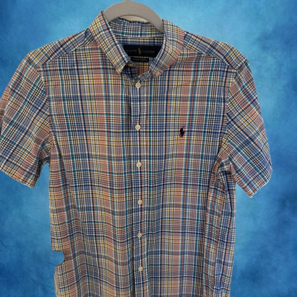 Ralph Lauren Men's Blue and Yellow Plaid Shirt